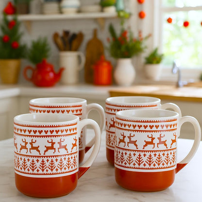 4 tazas de cerámica de renos en relieve de Strawberry Street, juego de 4 (rojo), S4MUG-XMAS
