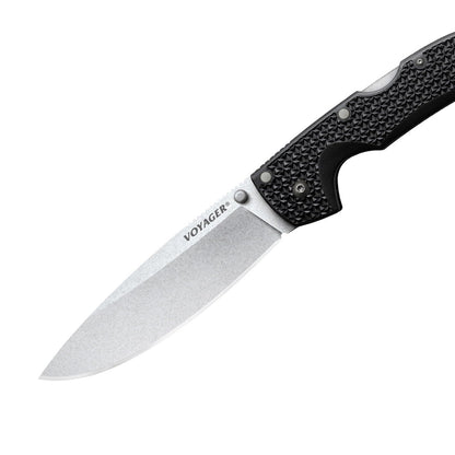 Cold Steel XL Voyager AUS10A - Cuchillo plegable táctico para llevar diario, de 5.5 pulgadas, AUS10A con punta de caída, de 6.7 pulgadas, mango Griv-Ex, en caja