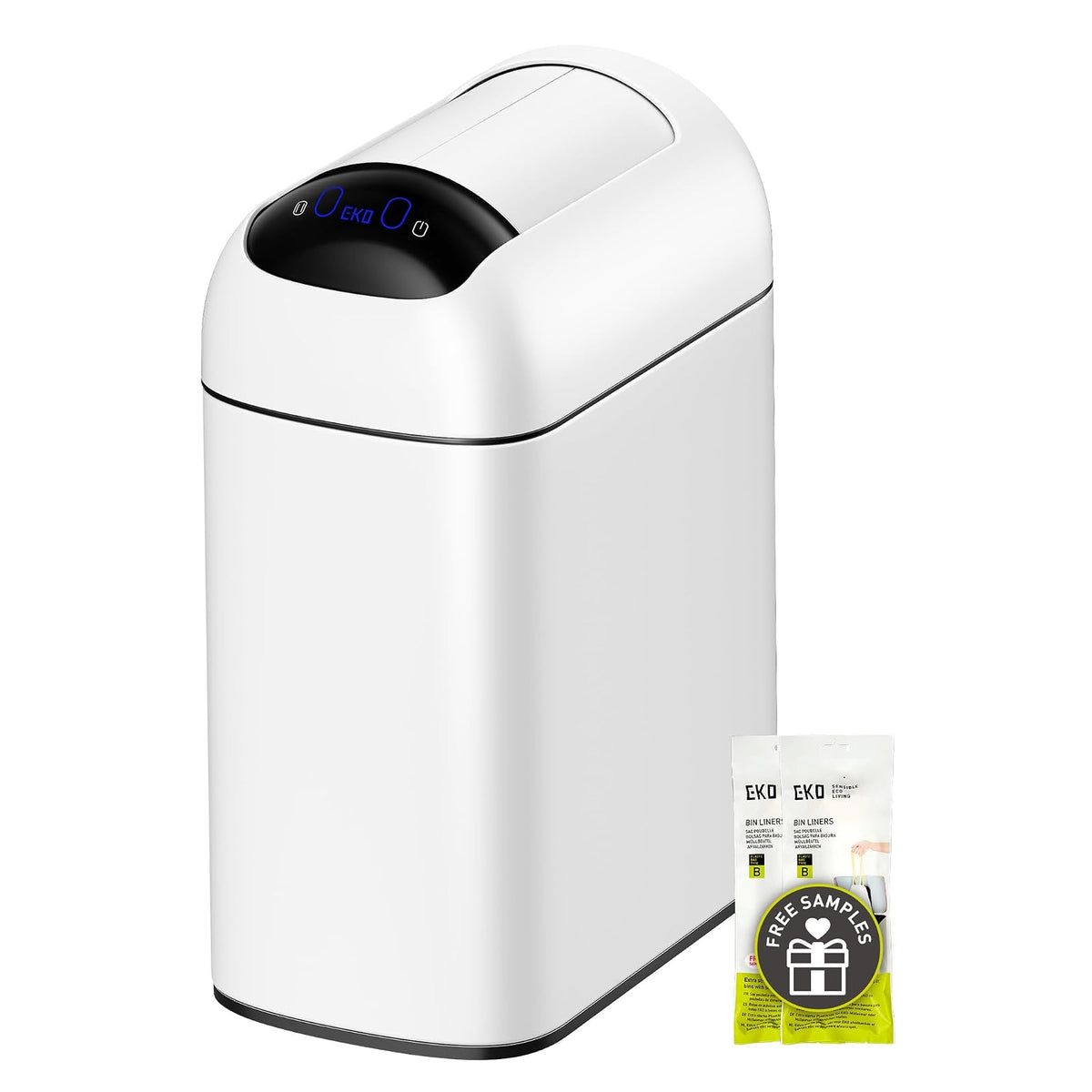 EKO Astro Bote de Basura Delgado con Sensor 10L | Acero inoxidable mate, sensor sin contacto 0,2 s, tapa mariposa silenciosa 40 dB, IPX4 impermeable