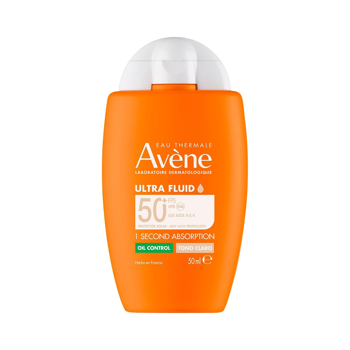 Avene Ultra Fluid Protector Solar Facial Oil Control FPS50, Piel Grasa, 50 ml - Tono Claro