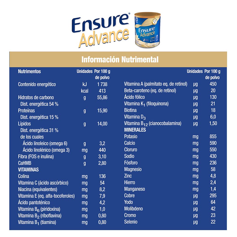 Ensure Advance Polvo Sabor Chocolate 400 g + Advance Vainilla en Polvo 400g, Alimentación Especializada