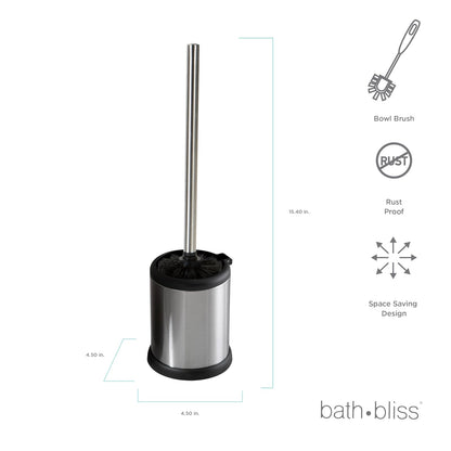 Bath Bliss Escobilla De Inodoro con Soporte | Tapa De Cierre Automático, 360 Grados, Tamaño Compacto, Acero Inoxidable, 1 Paquete