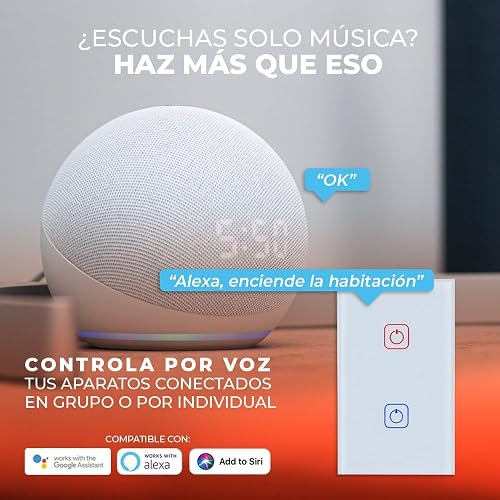 Tecnolite Connect - Apagador Inteligente Táctil WiFi 2 Circuitos, Sin Cable Neutro, Compatible con App móvil, Alexa, Google y Siri, Interruptor Inteligente
