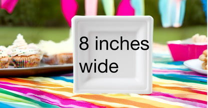 Susty Party Supplies Plato cuadrado,100% compostable caña de azúcar, Blanco, 20.3 cm, 50 unidades