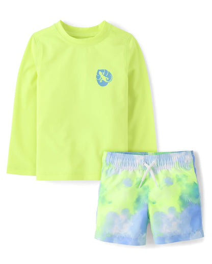 The Children's Place Traje de Baño Rashguard 2 Piezas con UPF 50+ para Niño - 4 Años - Gecko Tie Dye