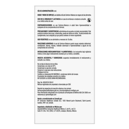 Centrum Balance Multivitaminico, Con Magnesio, Vitamina B y Vitamina C, 60 Tabletas