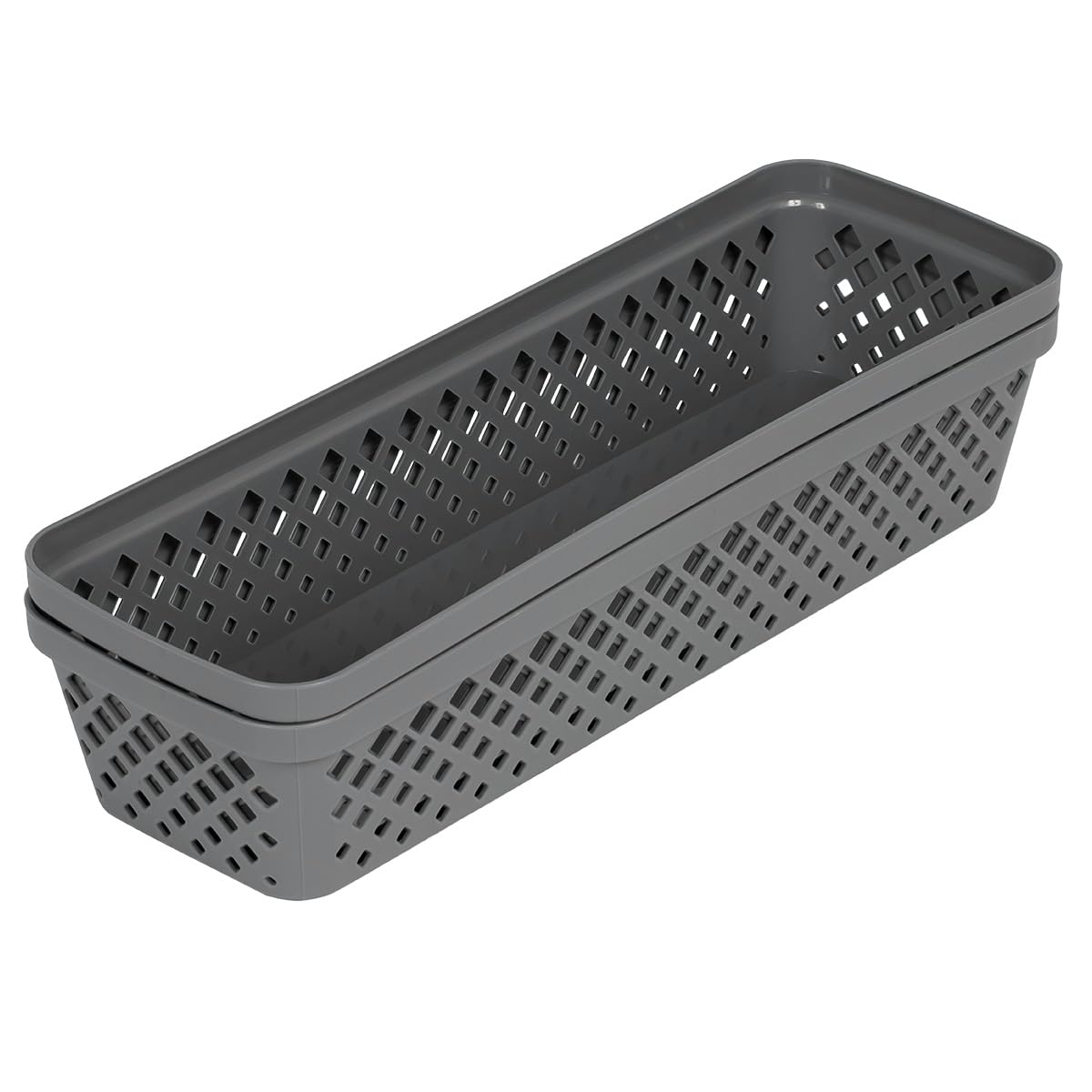 Glad - Juego de cestas de almacenamiento de plástico, bandejas multiusos, contenedores de despensa de cocina y contenedores de baño, paquete de 6 organizadores estrechos, color gris