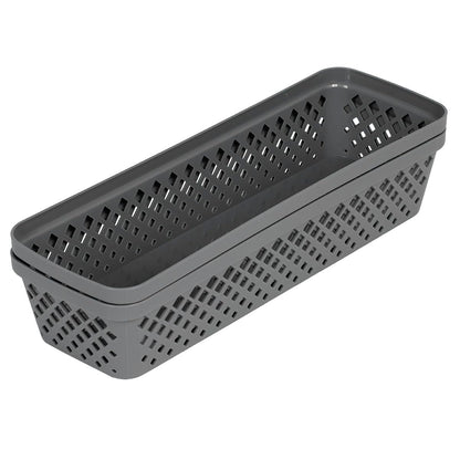 Glad - Juego de cestas de almacenamiento de plástico, bandejas multiusos, contenedores de despensa de cocina y contenedores de baño, paquete de 6 organizadores estrechos, color gris