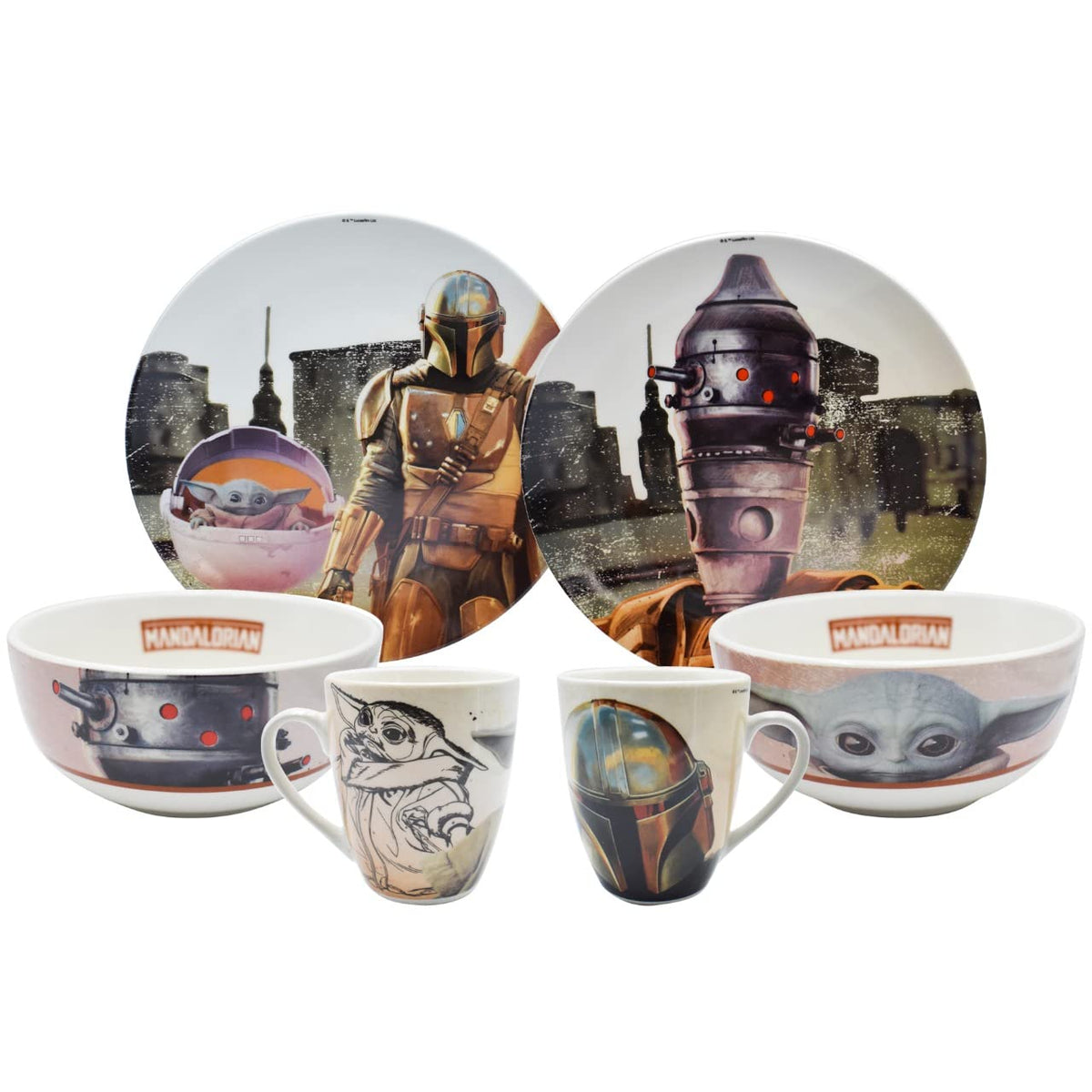 Fun Kids 2415-3503 Juego de Vajilla Disney Mandalorian Colección Star Wars de Porcelana para 4 Personas 12 Piezas, Multicolor