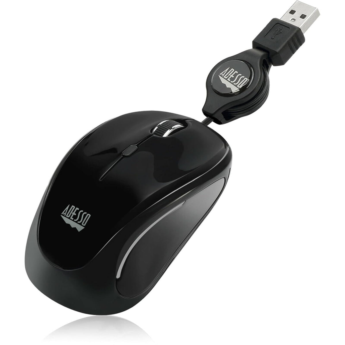 Adesso Ergonomic iMouse S8 - Retractable Optical USB Mouse (Black)