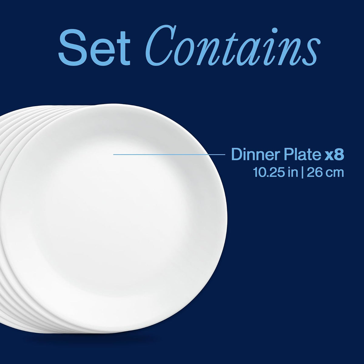 Corelle 1135857 - Platos llanos (8 unidades), Platos de cena, Blanco (Winter Frost White), 8 piezas, 1