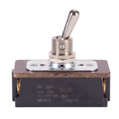 Interruptor de palanca, contacto mantenido y múltiples polos, función de corte de encendido y apagado, DPST, actuador de latón/níquel, 20/10 amperios a 125/250 VAC/DC, conexión de tornillos