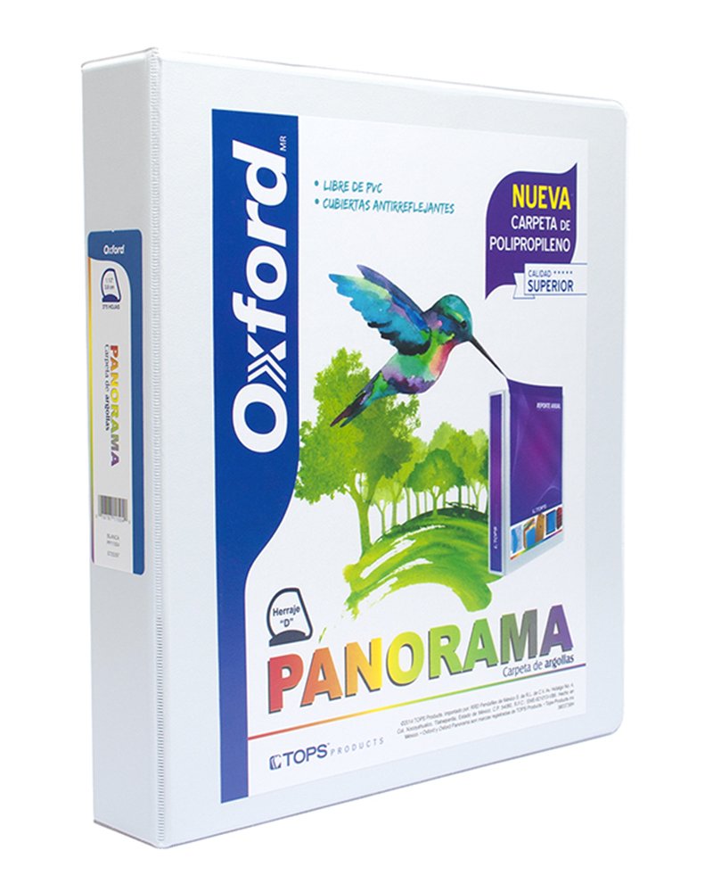 Oxford Carpeta de Argollas Panorama PP11504 Tamaño Carta con Polipropileno, Herraje D de 1 1/2 Pulgadas, Color Blanca