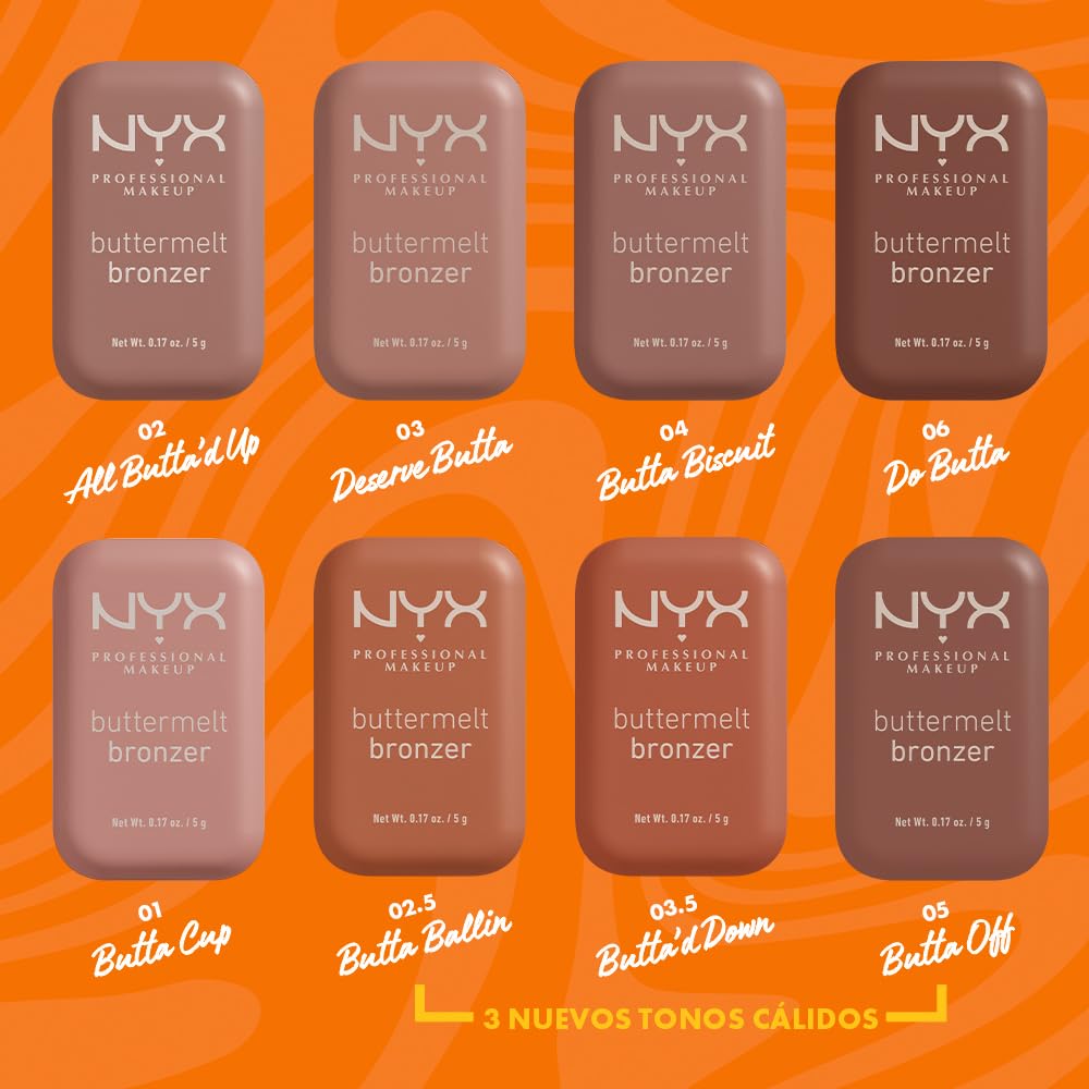NYX Professional Makeup Buttermelt Bronzer, bronceador cremoso en polvo con alta pigmentación, fórmula vegana, acabado natural con duración hasta por 12H, 5g – Tono Butta Ballin (Claro medio cálido)