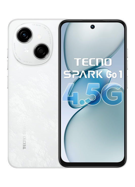 Tecno Celular Spark Go 1 Dual SIM 128GB ROM 4GB+4GB RAM Virtual 6.67" Unisoc T615 120Hz Pantalla Cámara 13MP IP54 Batería 5000mAh Carga de 15W Doble Altavoz Versión Global (Blanco)