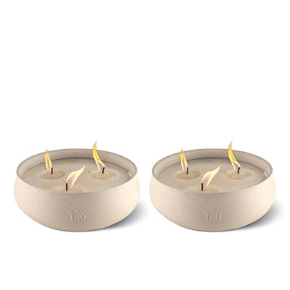 TIKI - Juego de 2 velas de citronela, tazón de cera blanca de 7 pulgadas con acabado de hormigón, velas decorativas al aire última intervensión para patio, terraza, jardín, patio trasero y camping