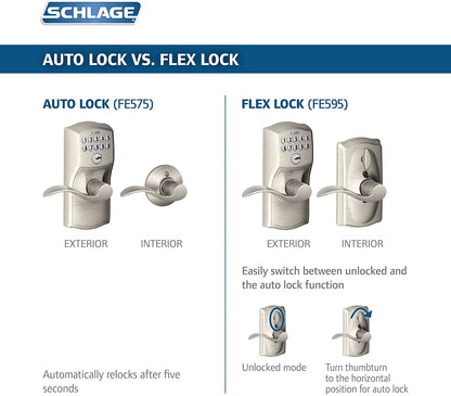 Schlage Camelot Cerradura con Acceso por Teclado con Palancas Accent Níquel Satinado Cerradura automática