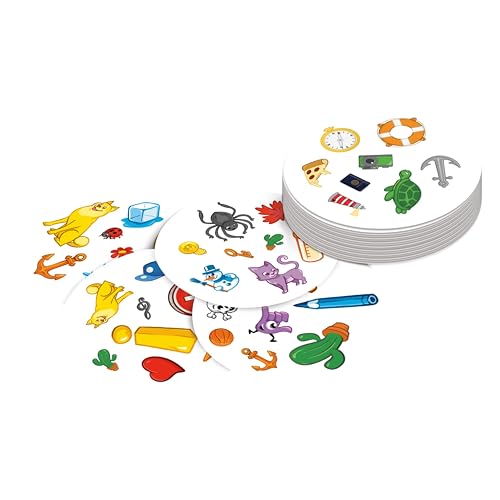 Asmodee Spot It! Juego de Cartas clásico (actualización 2024) – Pocket Eco Edition, Juego de percepción Visual 5 en 1 para Reflejos rápidos y diversión Familiar, Edades de 6 años, 2 a 8 Jugadores