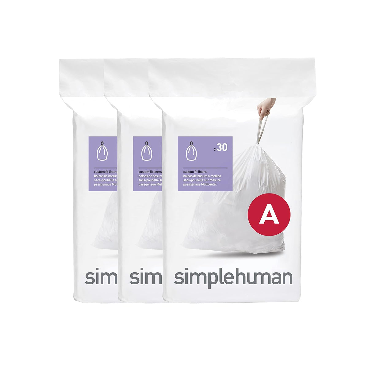 simplehuman Bolsas de Basura a la Medida Paquete de 60 - 90 bolsas - código A