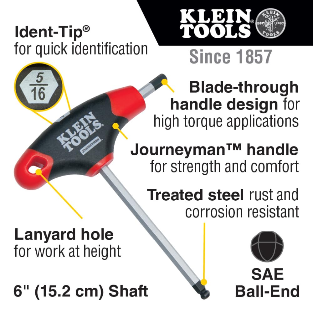 Klein Tools JTH610EB Juego de Llaves Hexagonales Journeyman™ con Mango “T” de 3/32” a 3/8”