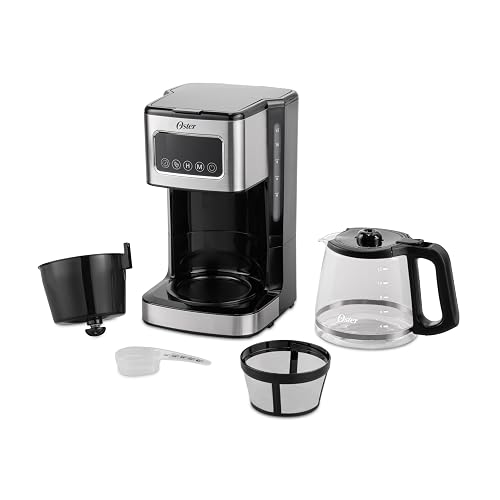 Oster Cafetera de Goteo Programable Capacidad 12 Tazas, Pantalla Táctil LED | Programa el café hasta 24 hrs de anticipación, pausa para servir, apagado automático, filtro reutilizable,