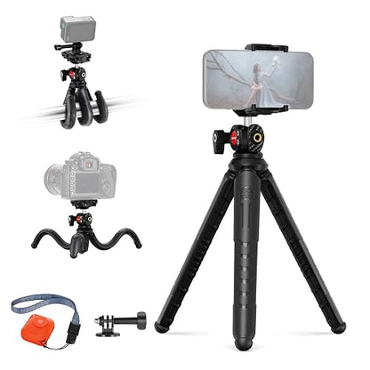 NEEWER Trípode para iPhone con Mando a Distancia, Mini Trípode Flexible para Teléfono Vlog Selfie Stick con Soporte Movil y Adaptador Action CAM Compatible con iPhone 16 GoPro Hero 13 Insta360