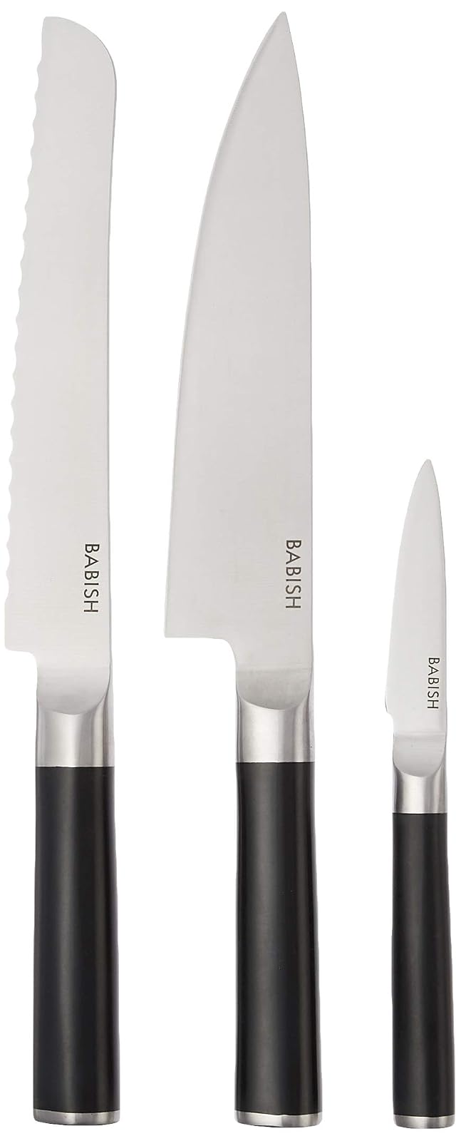 Babish Cubiertos alemanes de acero de alto carbono 1.4116, 3 piezas con rollo de cuchillos