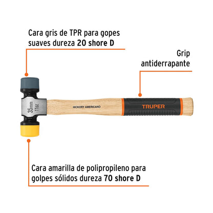 Truper MASU-35, Martillo 35 mm con caras suaves intercambiables Grip