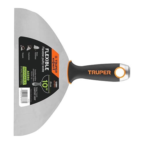Truper Expert ET-10FX, Espátula flexible 10" acero inoxidable mango Comfort Grip