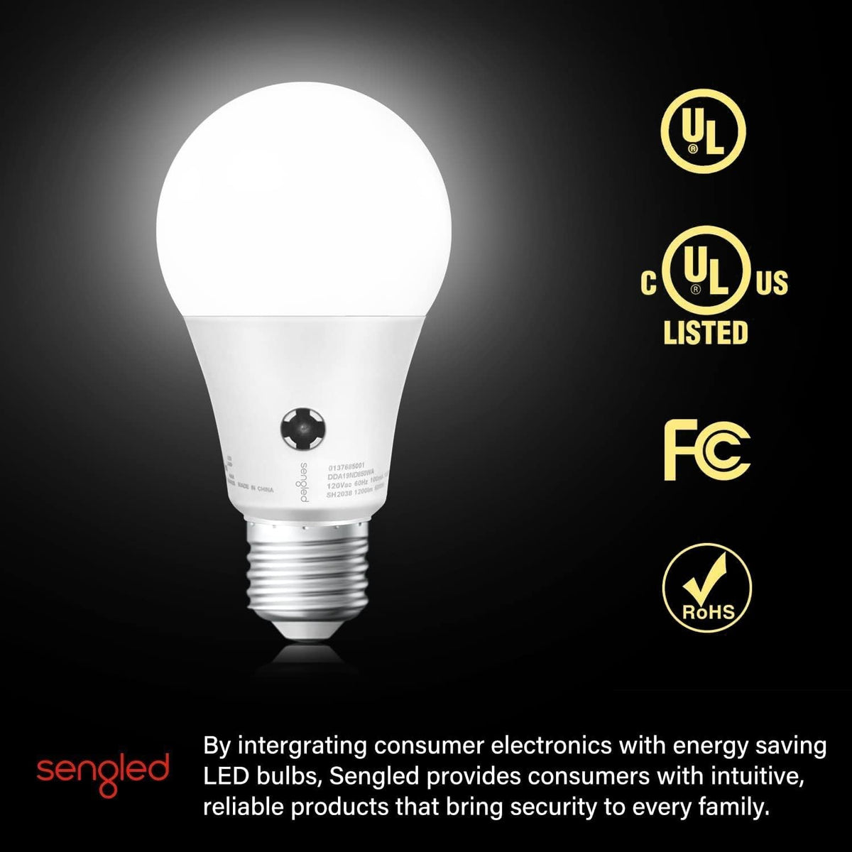 Sengled - Bombillas de luz LED A19 para exteriores, paquete de 3 bombillas con sensor LED A19, luz diurna de 5000 K, 1200 lúmenes, equivalente a 75 W, 10,5 W, base E26, bombillas de fotocélula
