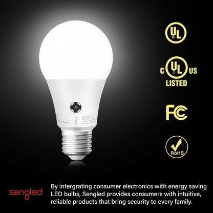 Sengled - Bombillas de luz LED A19 para exteriores, paquete de 3 bombillas con sensor LED A19, luz diurna de 5000 K, 1200 lúmenes, equivalente a 75 W, 10,5 W, base E26, bombillas de fotocélula