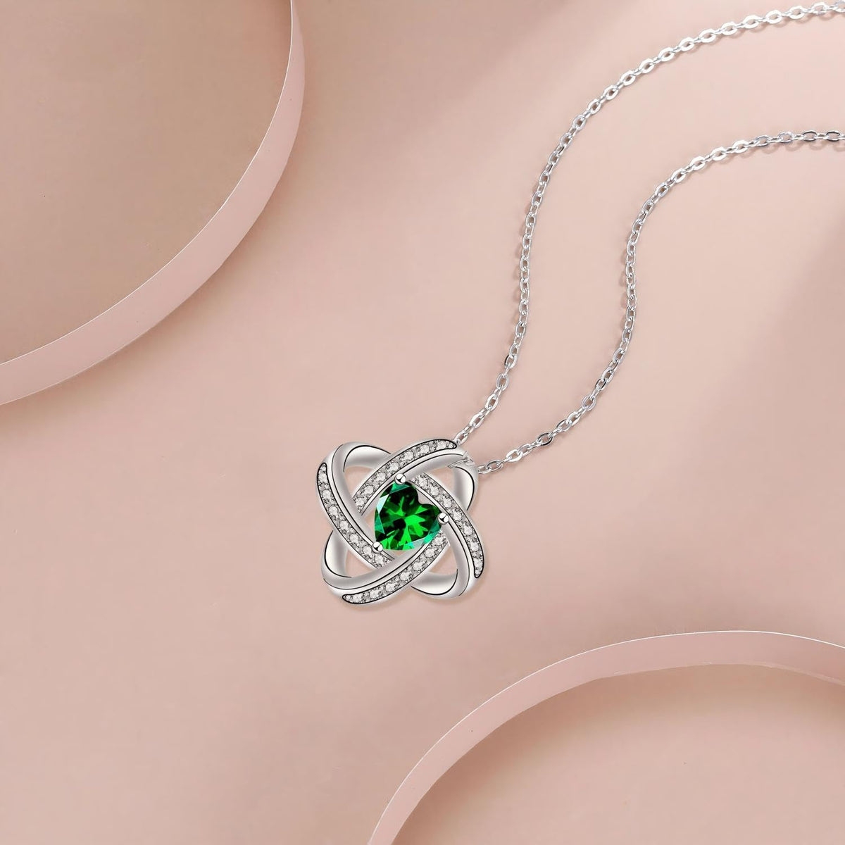 XYPHIELLE Collar de Trébol de la Suerte para Mujer, Dije de Esmeralda y Circonitas, Bañado en Plata 925, Regalo para Novia o Esposa (San Valentín, Cumpleaños, Aniversario)