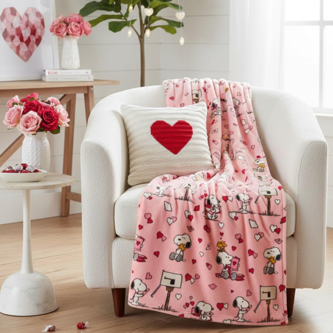 Franco Collectibles Peanuts Snoopy - Manta para el día de San Valentín, Manta súper Suave y acogedora de Felpa, 60 x 70 Pulgadas, (Producto Oficial Peanuts)