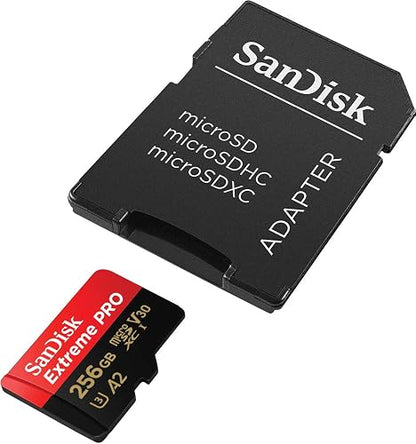 SanDisk Tarjeta microSDXC Extreme Pro de 256 GB + Adaptador SD + RescuePRO Deluxe, hasta 200 MB/s, con Rendimiento de aplicación A2, UHS-I, Clase 10, U3, V30