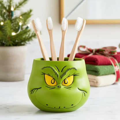 Collectibles Peanuts Snoopy - Soporte para cepillos de Dientes - Vaso para brochas de Maquillaje (Producto Oficial) de Franco - Verde - Soporte para cepillo para polvo de dientes Grinch
