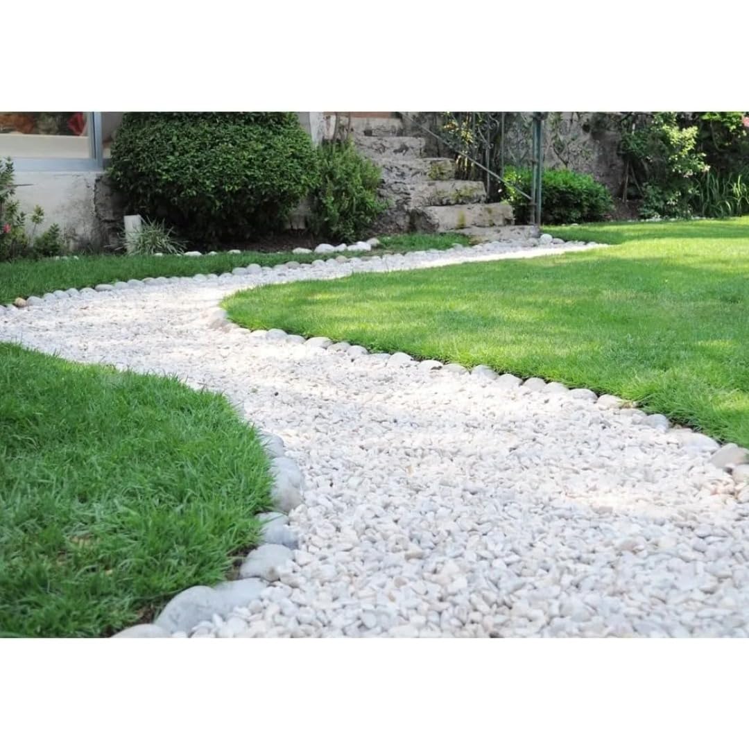 Pisumma | Piedra Bola Blanca Decorativa para Jardín 20 kg (2”–4”) | Piedra Natural para Paisajismo, Senderos y Macetas | Mejora Drenaje, Controla Malezas y Aporta Luminosidad