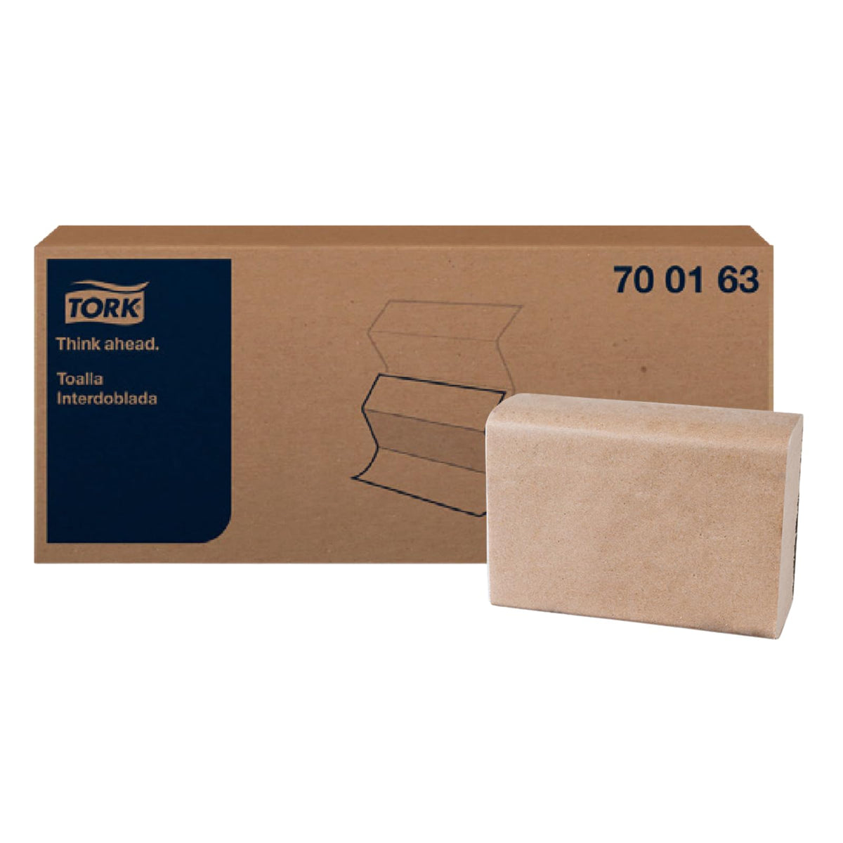 Tork Toallas de Papel Interdobladas Ecológicas 2 Capas – Toalla para Manos 100% Fibra Reciclada, 21x15.5 cm, Kraft – Caja 8 Fajillas x 250 Hojas (2,000 Hojas)
