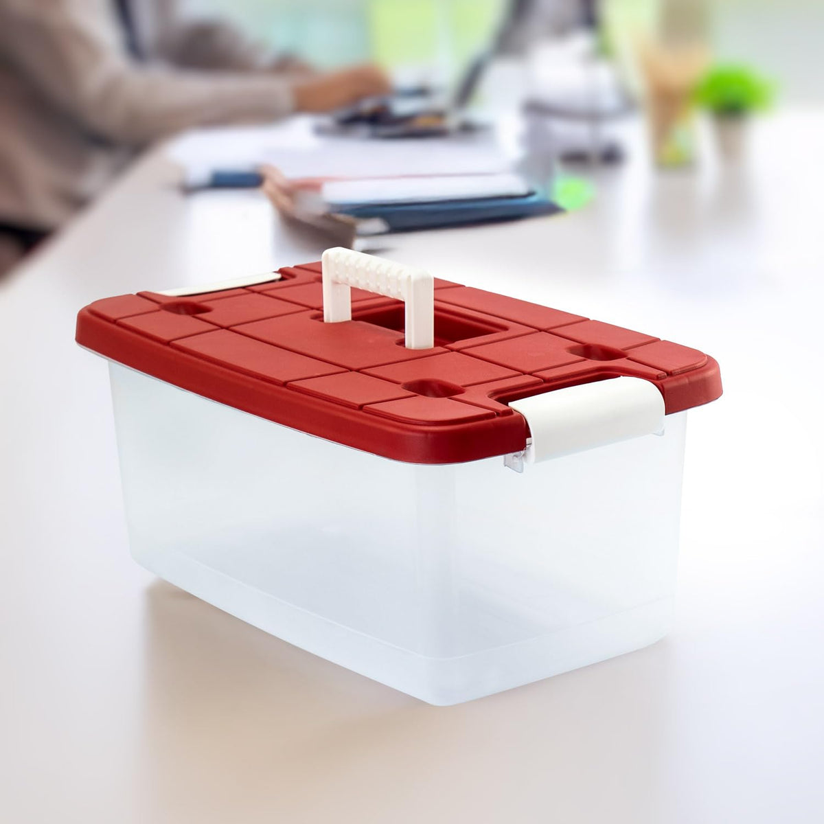 Guateplast Caja de Almacenamiento 16 litros | Rojo, juego de 3, cierre click, apilable, con agarradores