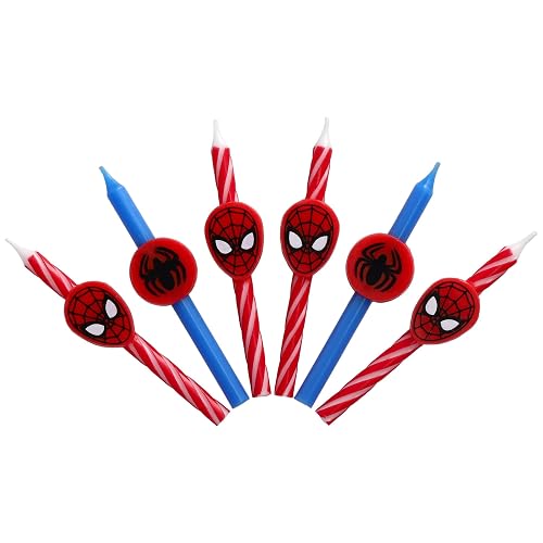 Marvel's Spider-Man™ - Velas de cumpleaños para tartas, 6 velas de cumpleaños para decoración de pasteles, velas rojas y azules, decoraciones para tartas para fiestas de Spiderman
