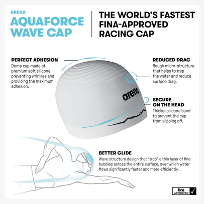 Arena - Gorro de natación de Silicona para Hombres y Mujeres, Aquaforce Wave hidrodinámico, Rendimiento competitivo, intensivo