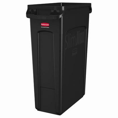Rubbermaid Commercial Slim Jim Receptacle with Venting Channels, Rectangular, Plastic, 23 Gallons, Black (FG354060BLA) (1 Pack)