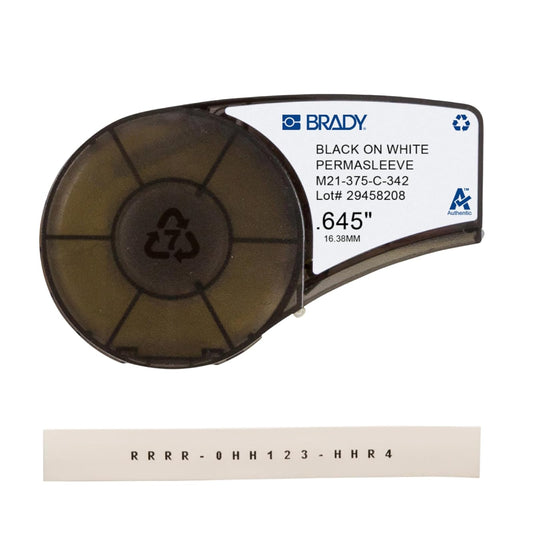 Brady PermaSleeve mangas termorretráctiles para marcar cables de poliolefina (M21-187-C-342) - Mangas negras sobre blancas - Compatible con impresoras BMP21-PLUS, IDPAL y LABPAL - 7 pies de largo, 0.645 pulgadas de ancho