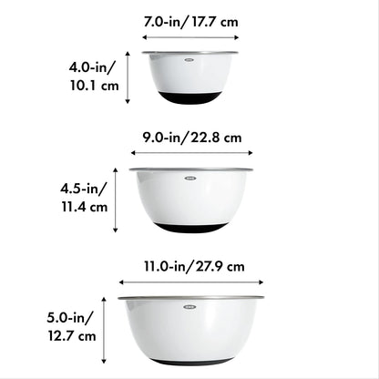 OXO Good Grips Set de 3 tazones para mezclar, de acero inoxidable, blanco