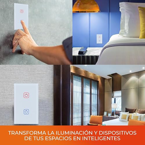 Tecnolite Connect - Apagador Inteligente Táctil WiFi 2 Circuitos, Sin Cable Neutro, Compatible con App móvil, Alexa, Google y Siri, Interruptor Inteligente