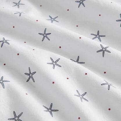 Nautica - Juego de sábanas de algodón percal con Funda de Almohada a Juego, crujiente y Fresco, Esencial para recámara (Star Spangled Coastal Navy)