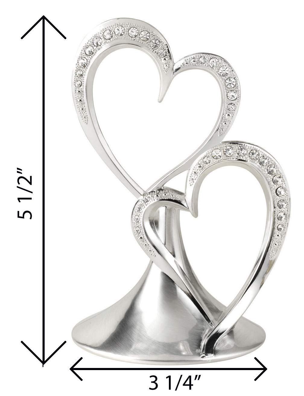 Hortense B. Hewitt Sparkling Love - Decoración de doble corazón para aniversario, compromiso, boda, 5.5 pulgadas, metal con diamantes de imitación, plata