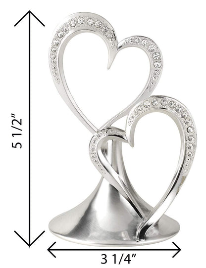 Hortense B. Hewitt Sparkling Love - Decoración de doble corazón para aniversario, compromiso, boda, 5.5 pulgadas, metal con diamantes de imitación, plata