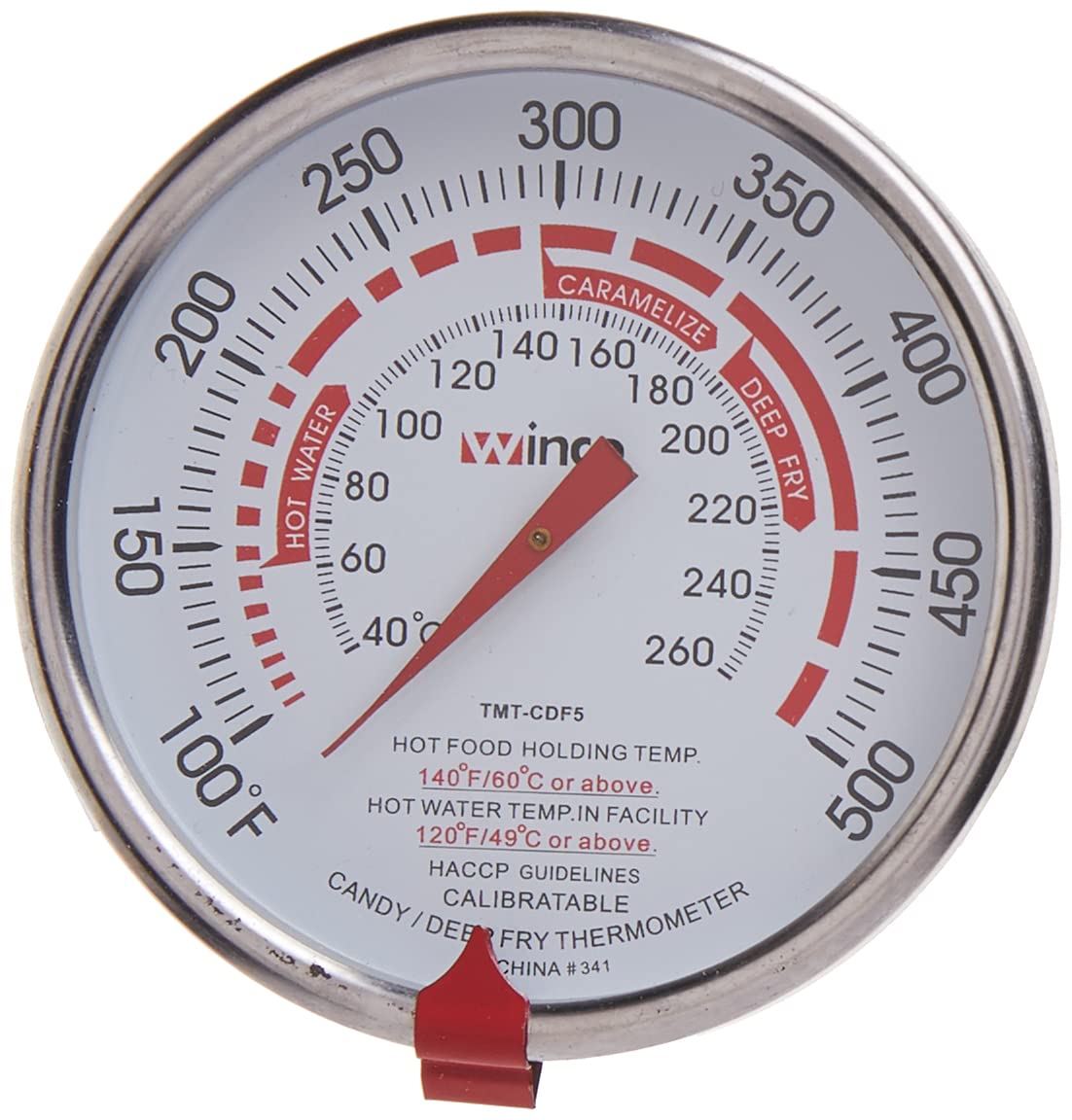 Winco TMT-CDF5 - Termómetro de 3 pulgadas con sonda de 12 pulgadas | Amplio rango de temperatura, sonda larga, servicio de alimentos, ideal para freír, hacer dulces, jarabes y preparación de