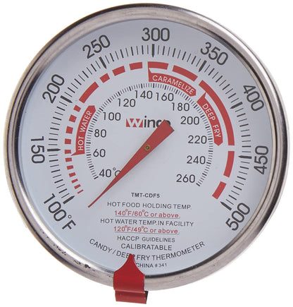 Winco TMT-CDF5 - Termómetro de 3 pulgadas con sonda de 12 pulgadas | Amplio rango de temperatura, sonda larga, servicio de alimentos, ideal para freír, hacer dulces, jarabes y preparación de