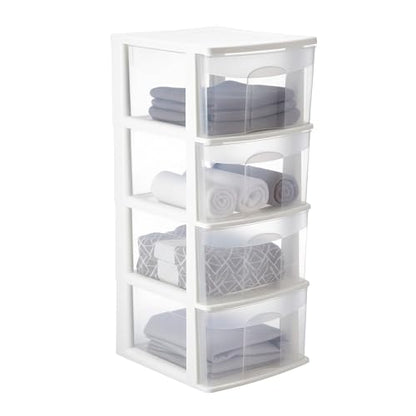 Italhome Cajonera ONYX 4 de Plástico Blanca con 4 Cajones Transparentes, Organizador Multiusos Desarmable para Recámara, Oficina o Cocina